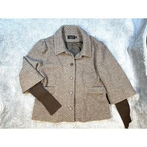 Icelandic Design 3/4 Sleeve Wool Jacket XL sweater sleeve Brown Tweed